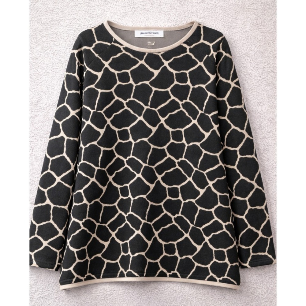 Parisian Works Women's Giraffe Print Tunic‎ Sweater Black Beige Size 2X Casual
